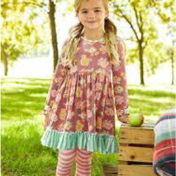 Matilda Jane Pink Floral Kids Dress with Green Ruffle sz 8 - Picture 3 of 10